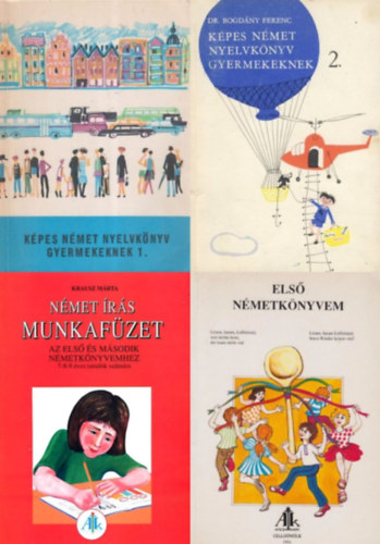 Kolozsv�ri L�szl�n�, Dr. Bogd�ny Ferenc, B�cs Rudolfn� Krausz M�rta - Telegdi Bern�t - 3 db n�met kezd� nyelvk�nyv gyermekeknek (3 m� 4 k�tetben): K�pes n�met nyelvk�nyv gyermekeknek 1-2. + N�met �r�s munkaf�zet az els� �s m�sodik n�metk�nyvemhez + Els� n�metk�nyvem