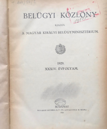 Belgyi kzlny - XXXIV. vf. (1929)