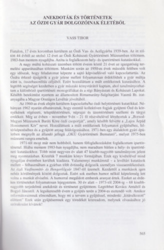 Vass Tibor - Anekdot�k �s t�rt�netek az �zdi gy�r dolgoz�inak �let�b�l - A Herman Ott� M�zeum �vk�nyve - k�l�nlenyomat