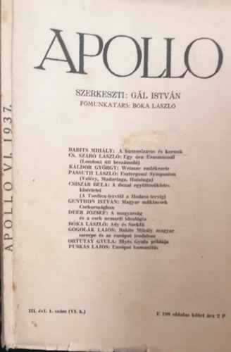 Gl Istvn  (szerk.) - Apollo (kzpeurpai humanista folyirat) VI. 1937.