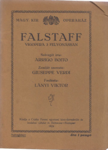Giuseppe Verdi - Falstaff (szvegknyv)- Magyar Kirlyi Operahz