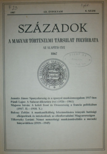 Pl Lajos  (szerk.) - Szzadok 121. vf. 1987. 6. szm