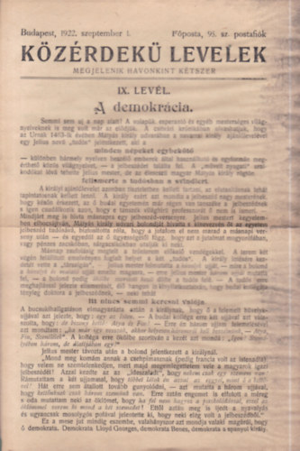 K�z�rdek� levelek IX. lev�l- A demokr�cia