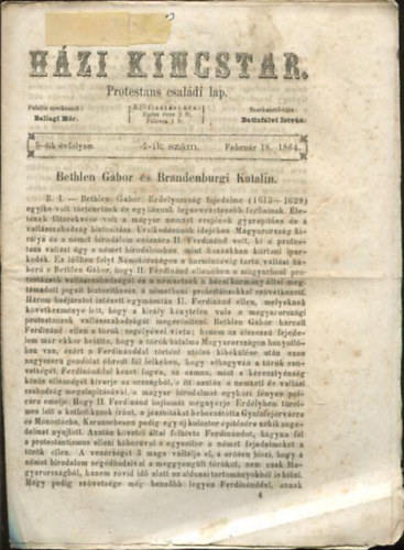 Házi kincstár. Protestáns családi lap. 5-dik évfolyam. 4-ik szám. Február 18. 1864.