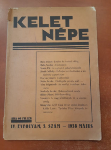 Kelet npe IV. vfolyam, 5. szm - 1938 Mjus