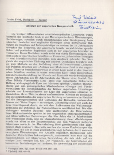 Gabriel- Glassl, Horst- Vlkl, Ekkehard Adrinyi - Anfnge der ungarischen Komparatistik. (Ungarn-Jahrbuch Band 14) - (Dediklt)