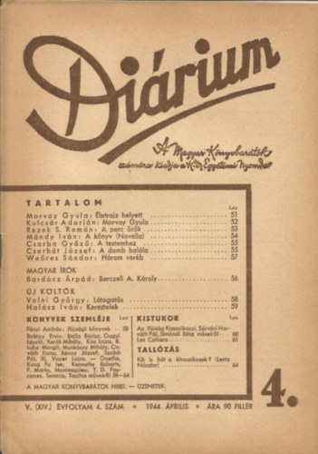 M�t� K�roly-Kenyeres Imre - Di�rium V. (XIV.) �vfolyam, 4. sz�m 1944. �prilis