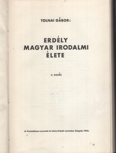 Tolnai Gbor - Erdly magyar irodalmi lete