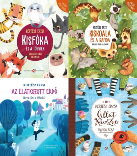 Kertész Erzsi - 4 db Kertész Erzsi mesekönyv: Kisfóka és a többiek - Játékötletekkel + Kiskoala és a banda - Játékötletekkel + Állat KávéZoo + Az elátkozott erdő - Hova tűnt a jókedv?