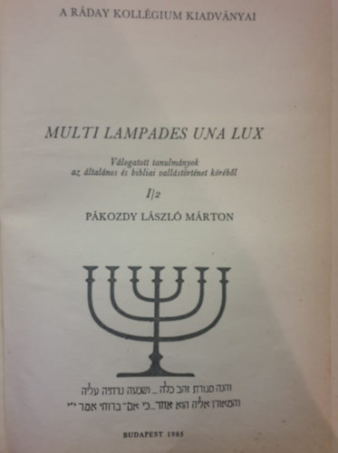 Pkozdy Lszl Mrton - Multi Lampades Una Lux - Vlogatott tanulmnyok az ltalnos s bibliai vallstrtnet krbl I/2