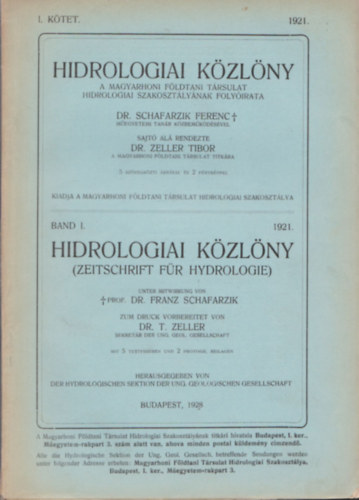 Dr. Schafarzik Ferenc - Hidrolgiai Kzlny 1921 - I.ktet