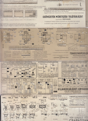 F�l�p Mikl�s - 4 db. tol�t�bl�zat (Cs�vezet�k m�retez�s, Tengelykapcsol�k, Villamos h�l�zati anyagok, G�rd�l� csap�gyak)