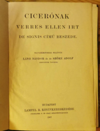 Cicer - Cicernak Verres ellen irt De signis cm beszde