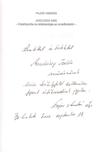 Pajor Andrs - Axiolgia 2000. rtkfilozfia s rtkteolgia az ezredforduln