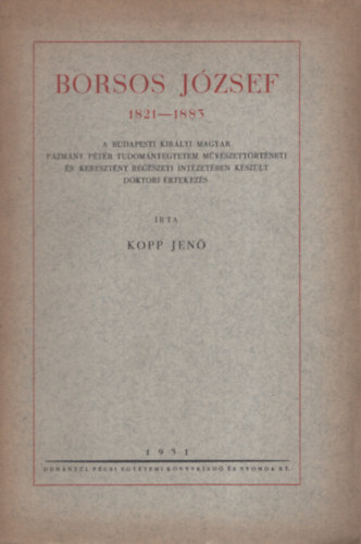 Kopp Jen� - Borsos J�zsef 1821-1883