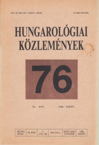 Jung Károly, Papp György Danyi Magdolna - Hungarológiai közlemények 76. ( 20. évfolyam )
