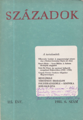 Szzadok 115. vf. 1981. 6. szm