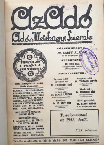 Dr. Dr. Klug Emil T�ry Zolt�n - Az ad� - Ad� �s Illet�k�gyi Szemle - 1942 (XXX. �vf.)