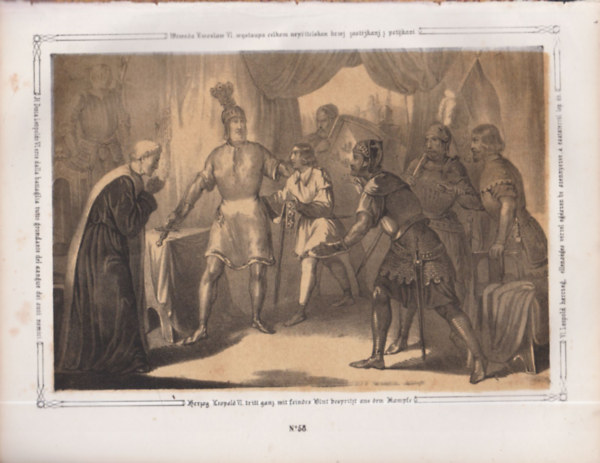 VI. Leopold herczeg, ellenséges vérrel egészen beszennyezve a csatatérről lép elő - eredeti litográfia (metszet)