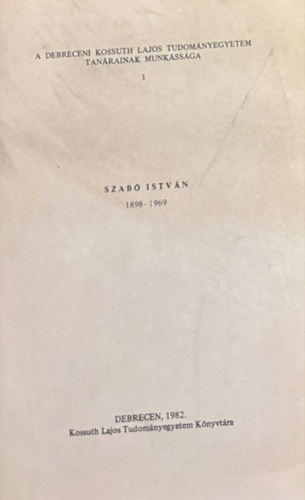 Dr. Bitskey Istvánné - Szabó István 1898-1969 (Különlenyomat)