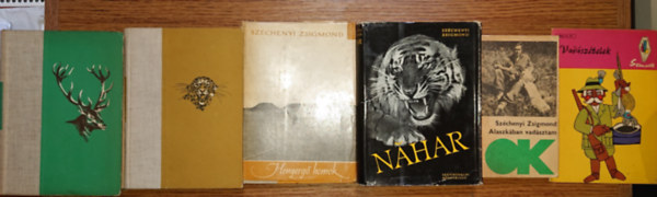 5 k�nyv Sz�chenyi Zsigmondt�l aj�nd�k vad�sz-szak�csk�nyvvel: Csui!..., �nnepnapok, Hengerg� homok, Nahar, Alaszk�ban vad�sztam + aj�nd�k: Vad�sz�telek