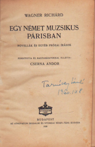 Wagner Richrd - Egy nmet muzsikus Prisban (novellk s egyb przai rsok)