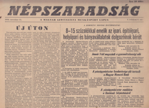 Népszabadság 1956. november 11. (1956-os újság, eredeti)