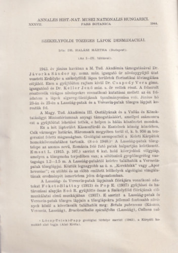 Dr. Halsz Mrtha - Szkelyfldi tzeges lpok desmidiacei - klnlenyomat