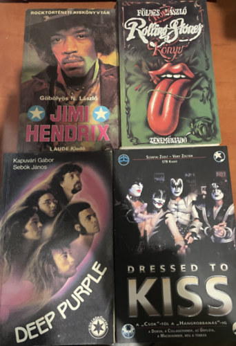 Fldes Lszl, Kapuvri Gbor-Sebk Jnos, Szntai Zsolt Gblys N. Lszl - 4 db zenei knyv: Jimi Hendrix + Rolling Stones knyv + Deep Purple + Dressed to Kiss