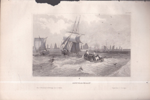 Astrachan (Asztrahán, Oroszország, Európa és Ázsia határán) (16x23,5 cm méretű eredeti acélmetszet, 1856-ból)