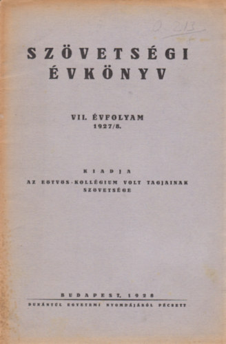 Szvetsgi vknyv VII. vfolyam 1927/8.