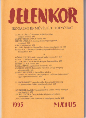 Csuhai Istv�n - Jelenkor - Irodalmi �s m�v�szeti foly�irat - 1995. m�jus
