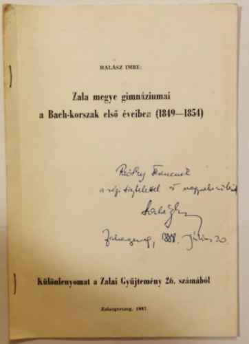 Hal�sz Imre - zala megye gimn�ziumai a bach-korszak els� �veiben (1849-1854)