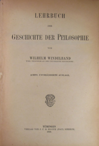 Wilhelm Windelband - Lehrbuch der Geschichte der Philosophie