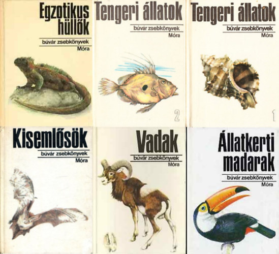 Patay László, Schmidt Egon, Janisch Miklós, Podani János, Pénzes Bethen Vargha Béla - 6 db Búvár zsebkönyv - állatok: Tengeri állatok 1-2. + Egzotikus hüllők + Kisemlősök + Vadak + Állatkerti madarak