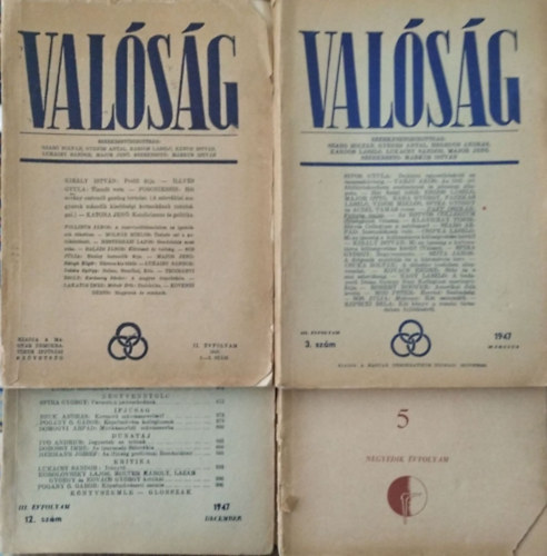 Lukácsy Sándor (szerk.) Márkus István (szerk.) - Valóság, 1946-1948. - 4 db szórványszám (1946/3-5., 1947/3., 12., 1948/5.)