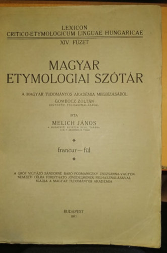 Melich J�nos - Magyar etymologiai sz�t�r XIV. f�zet