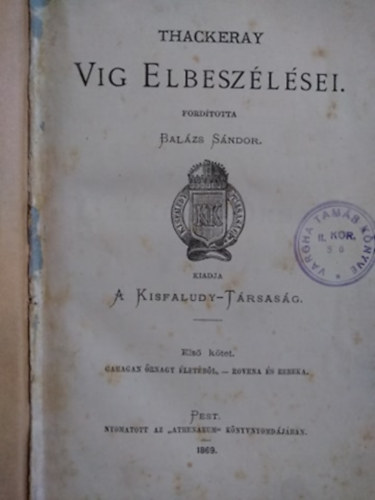 Thackeray - Thackeray vig elbeszlsei I-II. (egybektve)