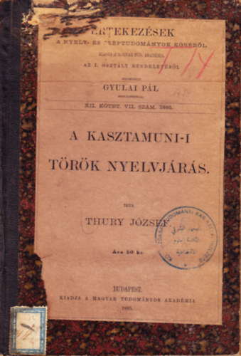 Thury J�zsef - A kasztamuni-i t�r�k nyelvj�r�s.