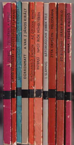 Több szerző - 10 db könyv a Modern könyvtár sorozatból: A hosszúfülű flamand +Mitől sós a tenger? +A vak-János király +Az ötödik rend +Nagy írók műhelyében +Bátorságunk jobbik fele +Melodráma +Irány Buffalo +Fehér kikötő +Testvérem, A szen