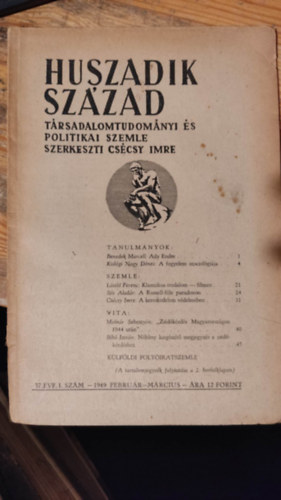 Cscsy Imre  (szerk.) - Huszadik Szzad - Trsadalomtudomnyi s szocilpolitikai szemle 37. vfolyam 1. szm 1949 februr-mrcius