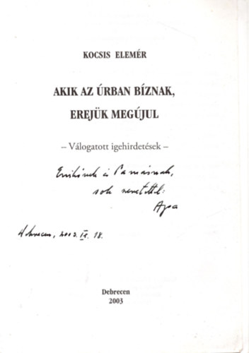 Kocsis Elemr - Akik az rban bznak, erejk megjul - Vlogatott igehirdetsek - Dediklt