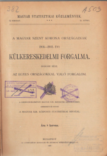 A Magyar Korona orszgainak 1902. vi klkereskedelmi forgalma. Magyar Statisztikai Kzlemnyek 6. ktet
