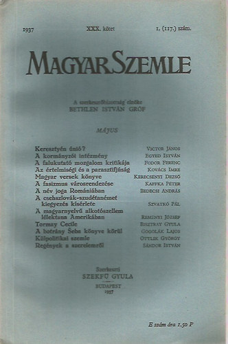 Bethlen Istv�n gr�f - Magyar Szemle 1937. m�jus XXX. k�tet 1. (117) sz�m