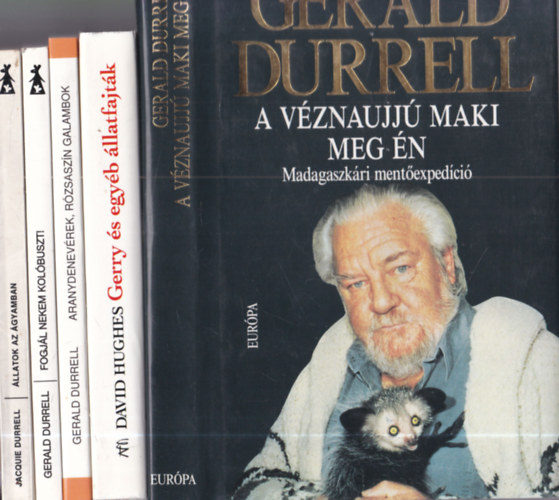 Gerald Durrell, David Hughes Jacquie Durrell - 5 db Durrell mű: Állatok az ágyamban + Fogjál nekem kolóbuszt! + Aranydenevérek, rózsaszín galambok + Gerry és egyéb állatfajták + A véznaujjú maki meg én