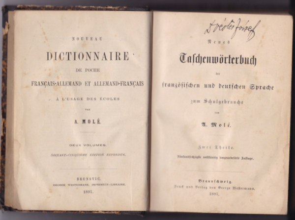 A. Mol - Neues Taschenwrterbuch / Nouveau Dictionnaire (francia-nmet kzisztr)