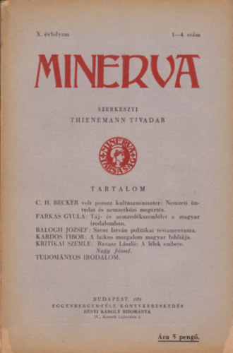Thienemann Tivadar  (szerk.) - Minerva X. �vfolyam 1-4. sz�m