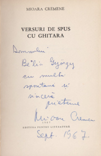 Mioara Cremene - Versuri de spus cu chitara (Dedikált)