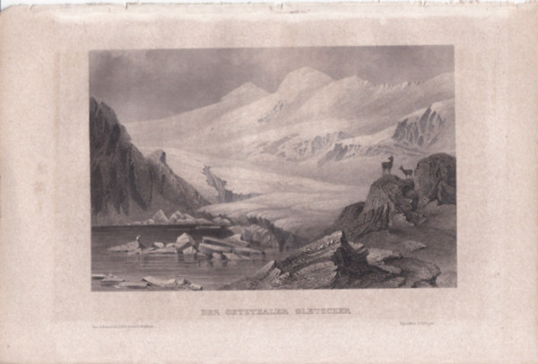 Der Oetzthaler Gletscher (tz-vlgyi gleccser, Ausztria, Eurpa) (16x23,5 cm lapmret eredeti aclmetszet, 1856-bl)