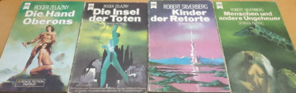 Robert Silvenberg Roger Zelazny - 4 db Heyne Bücher Sci-Fi: Die Hand Oberons (3594); Die Insel der Toten (3366); Kinder der Retorte (3441); Menschen und andere Ungeheuer (3378)(4 kötet)